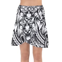 Tiger Illustration Vintage Border Frame Engraving With Retro Ornament Pattern Antique Rococo Style D Wrap Front Skirt