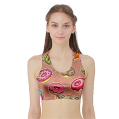 Doughnut Doodle Colorful Seamless Pattern Sports Bra With Border