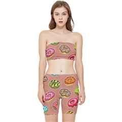Doughnut Doodle Colorful Seamless Pattern Stretch Shorts And Tube Top Set by Pakemis