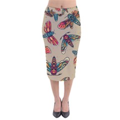 Tattoos Colorful Seamless Pattern Velvet Midi Pencil Skirt