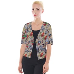 Tattoo Pattern Cropped Button Cardigan