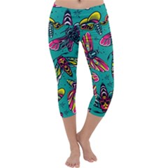 Vintage Colorful Insects Seamless Pattern Capri Yoga Leggings