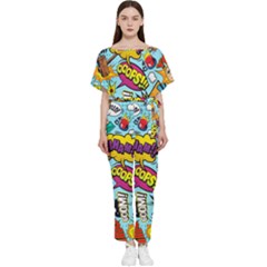 Comic Elements Colorful Seamless Pattern Batwing Lightweight Chiffon Jumpsuit