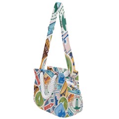 Travel Pattern Immigration Stamps Stickers With Historical Cultural Objects Travelling Visa Immigran Rope Handles Shoulder Strap Bag