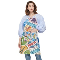 Travel Pattern Immigration Stamps Stickers With Historical Cultural Objects Travelling Visa Immigran Pocket Apron