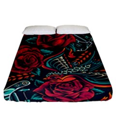 Vintage Flash Tattoos Designs Seamless Pattern Fitted Sheet (queen Size)