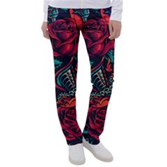Vintage Flash Tattoos Designs Seamless Pattern Women s Casual Pants