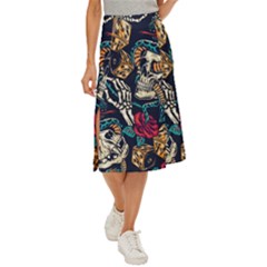 Vintage Art Tattoos Colorful Seamless Pattern Midi Panel Skirt