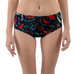 Vintage Tattoos Colorful Seamless Pattern Reversible Mid-waist Bikini Bottoms