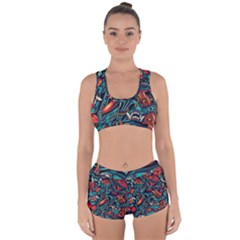 Vintage Tattoos Colorful Seamless Pattern Racerback Boyleg Bikini Set