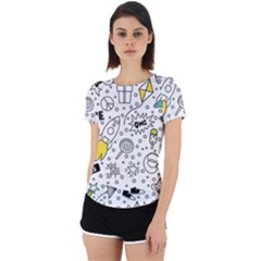 Set Cute Colorful Doodle Hand Drawing Back Cut Out Sport Tee