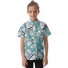 Cute Seamless Pattern With Rocket Planets Stars Kids  Short Sleeve Shirt