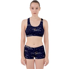 Hand Drawn Scratch Style Night Sky With Moon Cloud Space Among Stars Seamless Pattern Vector Design Work It Out Gym Set