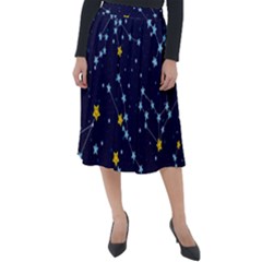 Seamless Pattern With Cartoon Zodiac Constellations Starry Sky Classic Velour Midi Skirt 