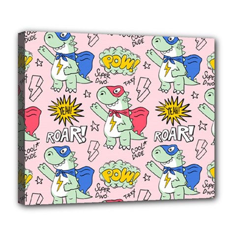 Seamless-pattern-with-many-funny-cute-superhero-dinosaurs-t-rex-mask-cloak-with-comics-style-inscrip Deluxe Canvas 24  X 20  (stretched)