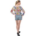 Seamless-pattern-with-many-funny-cute-superhero-dinosaurs-t-rex-mask-cloak-with-comics-style-inscrip Banded Bottom Chiffon Top View2