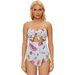 Fruit Summer Vitamin Watercolor Knot Front One-piece Swimsuit