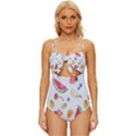 Fruit Summer Vitamin Watercolor Knot Front One-Piece Swimsuit View1