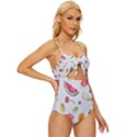 Fruit Summer Vitamin Watercolor Knot Front One-Piece Swimsuit View3