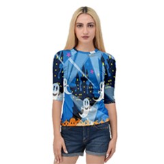 Halloween Ghosts Haunted House Quarter Sleeve Raglan Tee