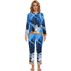 Halloween Ghosts Haunted House Womens  Long Sleeve Lightweight Pajamas Set