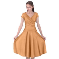 Color Sandy Brown Cap Sleeve Wrap Front Dress by Kultjers