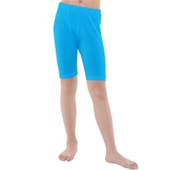 Color Deep Sky Blue Kids  Mid Length Swim Shorts by Kultjers