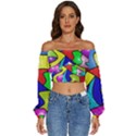 Colorful abstract art Long Sleeve Crinkled Weave Crop Top View1