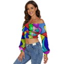 Colorful abstract art Long Sleeve Crinkled Weave Crop Top View2