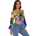 Colorful abstract art Long Sleeve Crinkled Weave Crop Top View3