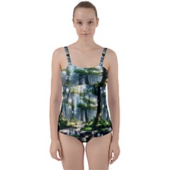 Forest Wood Nature Lake Swamp Water Trees Twist Front Tankini Set