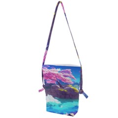Fantasy Japan Mountains Cherry Blossoms Nature Folding Shoulder Bag