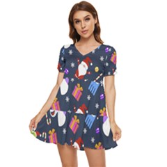 Colorful Funny Christmas Pattern Tiered Short Sleeve Babydoll Dress by Uceng