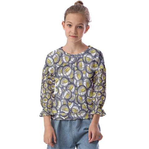 Gong Instrument Motif Pattern Kids  Cuff Sleeve Top by dflcprintsclothing