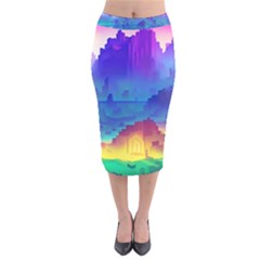 Abstract Geometric Landscape Art 3d Velvet Midi Pencil Skirt