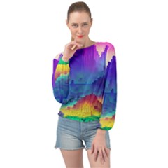Abstract Geometric Landscape Art 3d Banded Bottom Chiffon Top