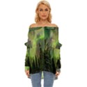 Aurora Borealis In Sky Over Forest Off Shoulder Chiffon Pocket Shirt View1