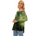 Aurora Borealis In Sky Over Forest Off Shoulder Chiffon Pocket Shirt View2