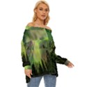 Aurora Borealis In Sky Over Forest Off Shoulder Chiffon Pocket Shirt View3