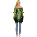 Aurora Borealis In Sky Over Forest Off Shoulder Chiffon Pocket Shirt View4