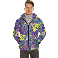 Floral Abstract Vibrant Rainbow Colors Men s Hooded Quilted Jacket