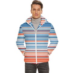 Blue And Coral Stripe 2 Men s Hooded Quilted Jacket