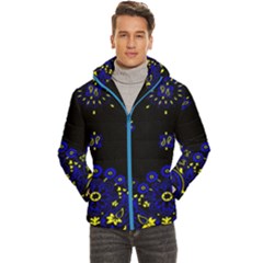 Blue Yellow Bandana Men s Hooded Quilted Jacket