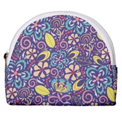 Whimsy Spring Floral Pattern Blue Horseshoe Style Canvas Pouch by PaperDesignNest