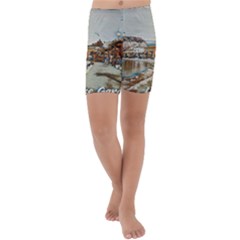Birds And People On Lake Garda Kids  Lightweight Velour Capri Yoga Leggings