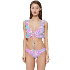 Swimwear Teal Pink Collection Low Cut Ruffle Edge Bikini Set
