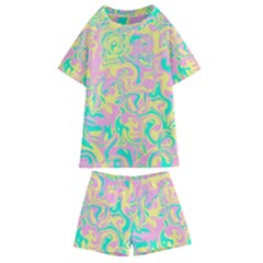 Swimwear Teal Yellow Pink Collection Kids  Swim Tee And Shorts Set