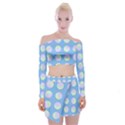 Abstract Stylish Design Pattern Blue Off Shoulder Top with Mini Skirt Set View1
