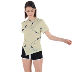 Fishing Rods Pattern Brown Asymmetrical Short Sleeve Sports Tee