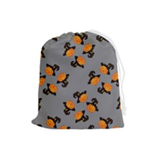 Pumpkin Heads With Hat Gray Drawstring Pouch (large) by TetiBright